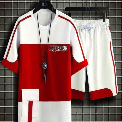 Red and white sports outfit with 'Superior' text on a checkered background